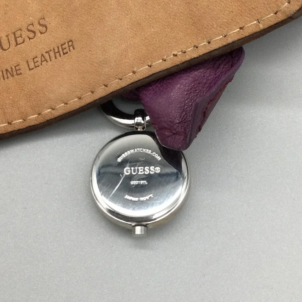 Guess Womens Watch 20mm Purple Dial Charm Bow Leather G95111L New Battery